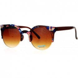 Round Floral Print Sunglasses Womens Round Circle Wing Top Frame Shades - Brown Florals - CW188I7DXR2 $9.14