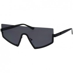 Semi-rimless Half Rim Flat Top Futuristic Fashion Sunglasses Unisex Wide Frame UV 400 - Black (Black) - CG18TLAO4L4 $24.36