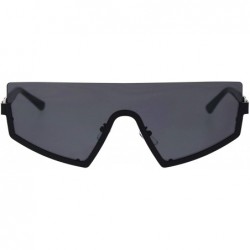 Semi-rimless Half Rim Flat Top Futuristic Fashion Sunglasses Unisex Wide Frame UV 400 - Black (Black) - CG18TLAO4L4 $10.36