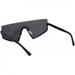 Semi-rimless Half Rim Flat Top Futuristic Fashion Sunglasses Unisex Wide Frame UV 400 - Black (Black) - CG18TLAO4L4 $10.36