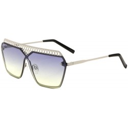 Square Womens Metal Mesh Grill Frame Flat Top Shield Sunglasses - Silver Frame - CD188KKNQ69 $11.85