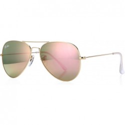 Round Aviator Crystal Lens Large Metal Sunglasses - Gold Frame/Crystal Pink Gold Mirrored Lens - CU12NGIXP3Q $24.21