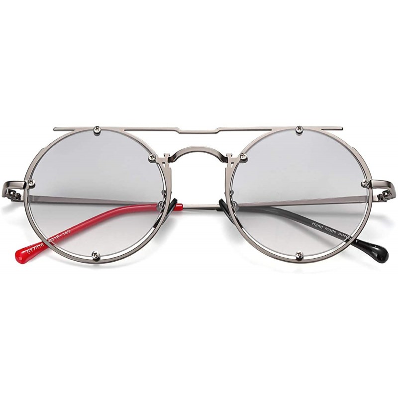 Round Retro Round Sunglasses Frame Fashion Mirrored Driving Steampunk Rivet Style UV400 - Transpraent-black - C9196ENQ0KH $8.05