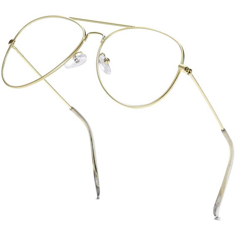 Aviator Clear Aviator Glasses Lens Premium Classic Metal Frame Eyeglasses - Gold - CX18XEII3RN $10.44