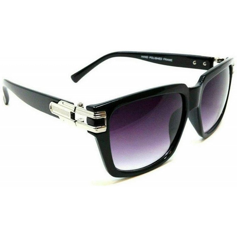 Square Gazelle Vandal Square Luxury Sunglasses - Glossy Black & Silver Frame - CA18ULZU3DA $10.46