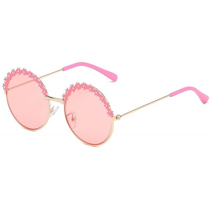 Round 2019 Festival Metal Frame Kids Sunglasses Flower Round Sun Glasses Girls Boys Baby Brand Children Oculos - Pink - C4197...