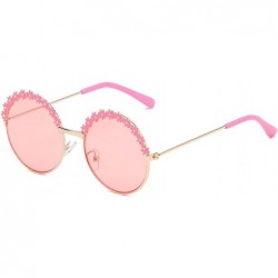 Round 2019 Festival Metal Frame Kids Sunglasses Flower Round Sun Glasses Girls Boys Baby Brand Children Oculos - Pink - C4197...