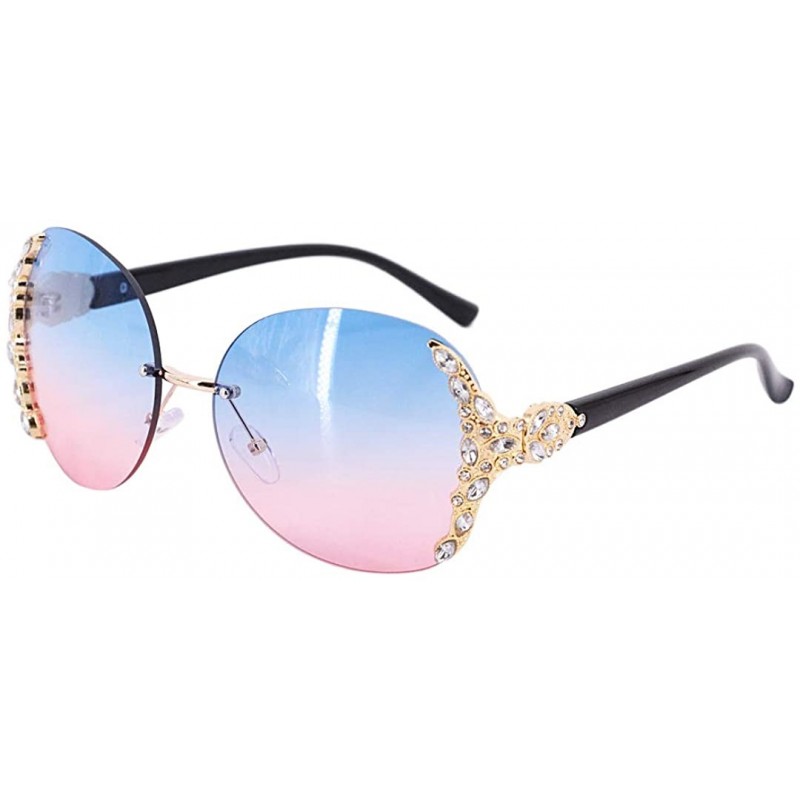 Oversized Fashion Round Sunglasses Semi-rim UV Protection Glasses for Women Girls - Blue-pink - CL199U2T9ZC $16.96