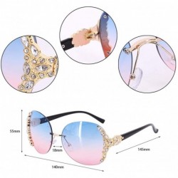 Oversized Fashion Round Sunglasses Semi-rim UV Protection Glasses for Women Girls - Blue-pink - CL199U2T9ZC $16.96