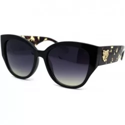 Oversized Womens Cougar Head Emblem Thick Horn Rim Oversize Cat Eye Sunglasses - Black Brown Tort Arm Black Yellow - CQ193MQA...