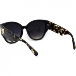 Oversized Womens Cougar Head Emblem Thick Horn Rim Oversize Cat Eye Sunglasses - Black Brown Tort Arm Black Yellow - CQ193MQA...