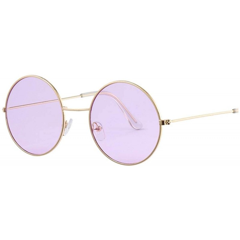 Oversized Women Round Sunglasses Fashion Vintage Metal Frame Ocean Sun Glasses Shade Oval Female Eyewear - Gold Purple - C519...