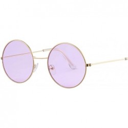 Oversized Women Round Sunglasses Fashion Vintage Metal Frame Ocean Sun Glasses Shade Oval Female Eyewear - Gold Purple - C519...