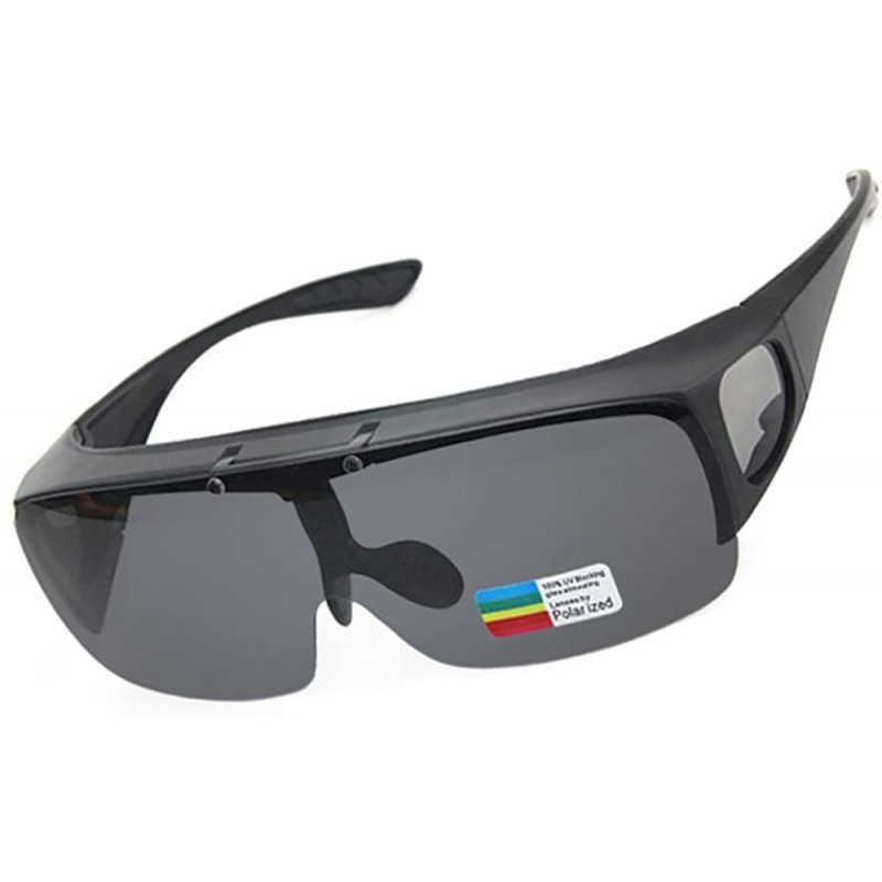 Goggle Driving Glasses Flipup Coverup Polarized Fitover Sunglasses B-6453 - Matte Black - CQ12O010KM9 $19.23