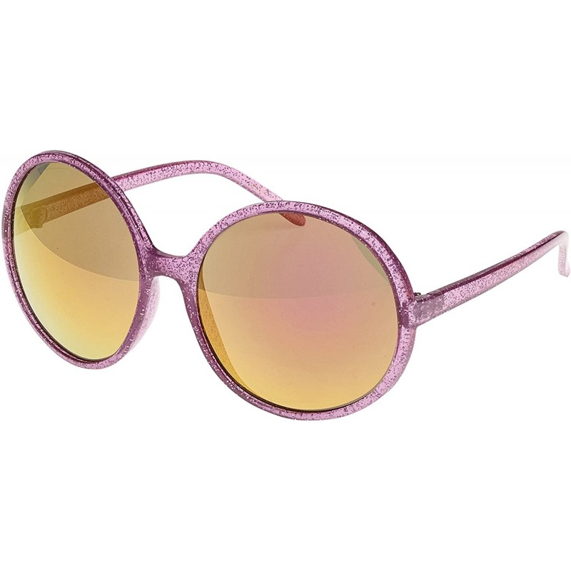 Round Retro Disco Stomp Glitter Frame Sunglasses - Pink - C112JSC7K4B $16.11