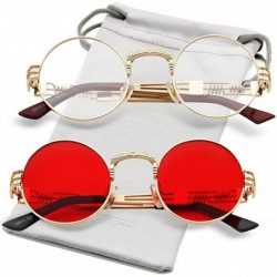 Oversized Round Steampunk Sunglasses John Lennon Hippie Glasses Metal Frame 100% UV Blocking Lens - CJ18ZXZD87S $41.69