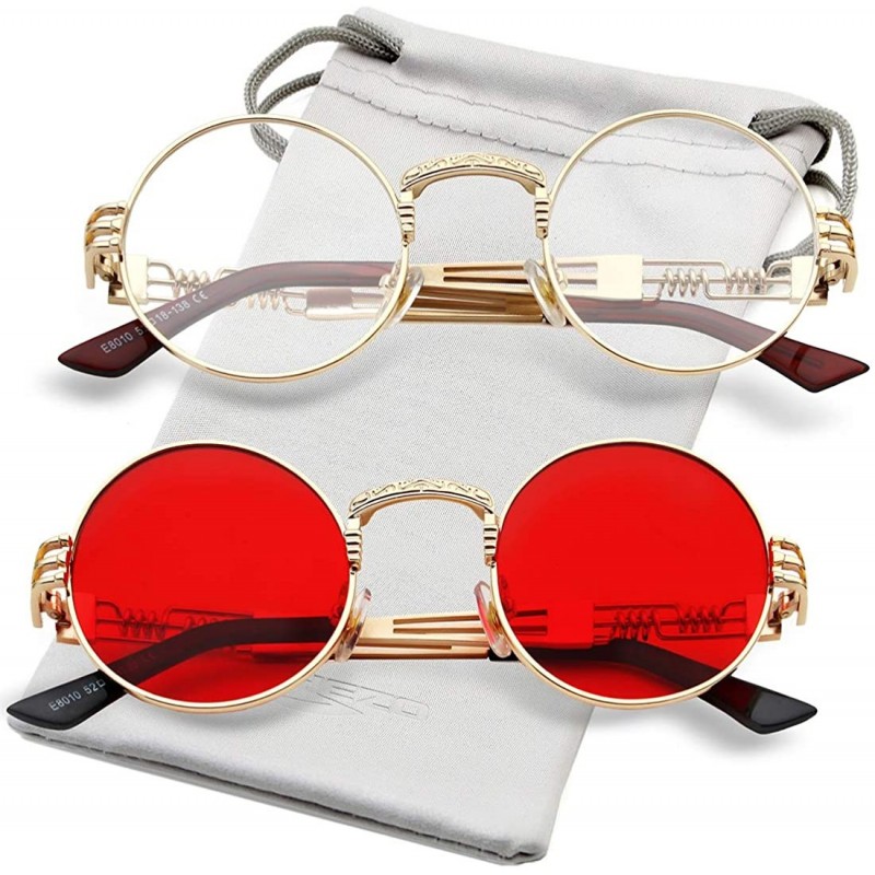 Oversized Round Steampunk Sunglasses John Lennon Hippie Glasses Metal Frame 100% UV Blocking Lens - CJ18ZXZD87S $25.01