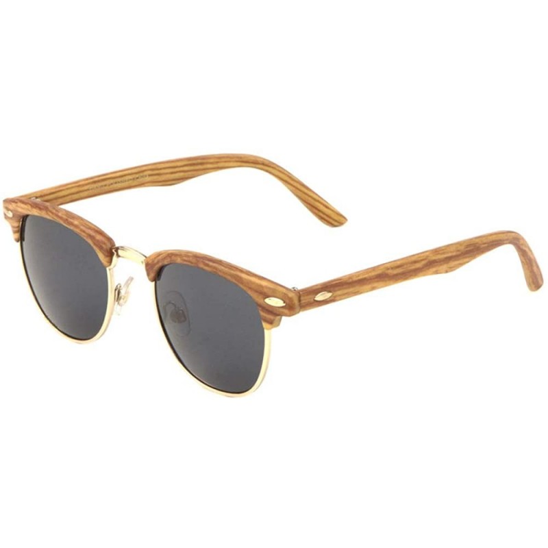 Round Classic Retro Round Brow Super Dark Wood Sunglasses - Mid Dark - CE197YMKKET $11.72