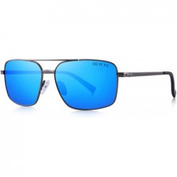 Square Men's Driving Polarized Sunglasses Metal Frame UV400 Protection - Blue Mirror - CO18QMDHQ9G $40.76