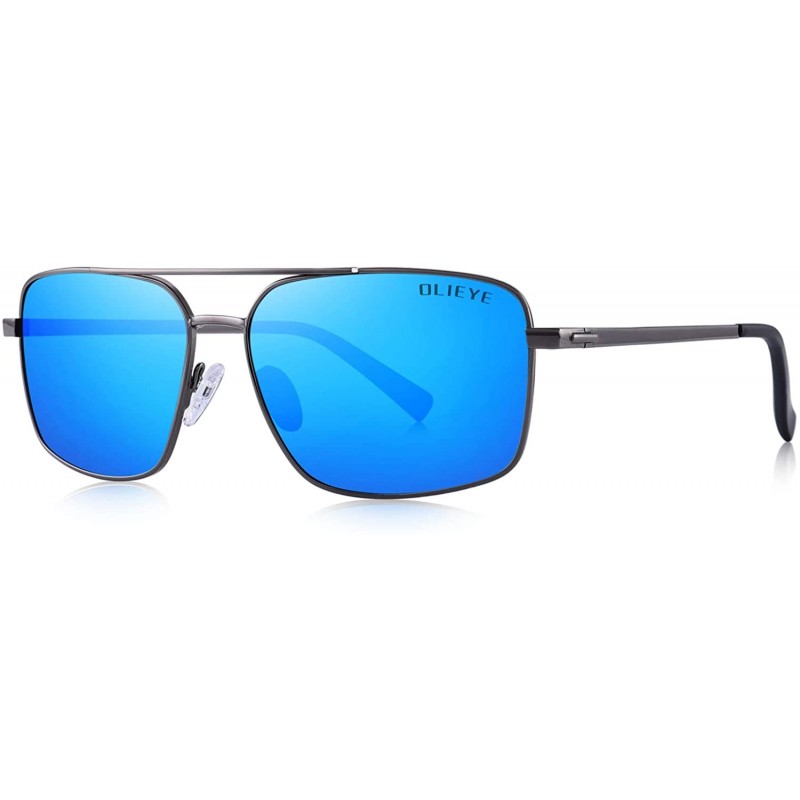 Square Men's Driving Polarized Sunglasses Metal Frame UV400 Protection - Blue Mirror - CO18QMDHQ9G $16.85