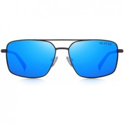 Square Men's Driving Polarized Sunglasses Metal Frame UV400 Protection - Blue Mirror - CO18QMDHQ9G $16.85