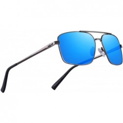 Square Men's Driving Polarized Sunglasses Metal Frame UV400 Protection - Blue Mirror - CO18QMDHQ9G $16.85