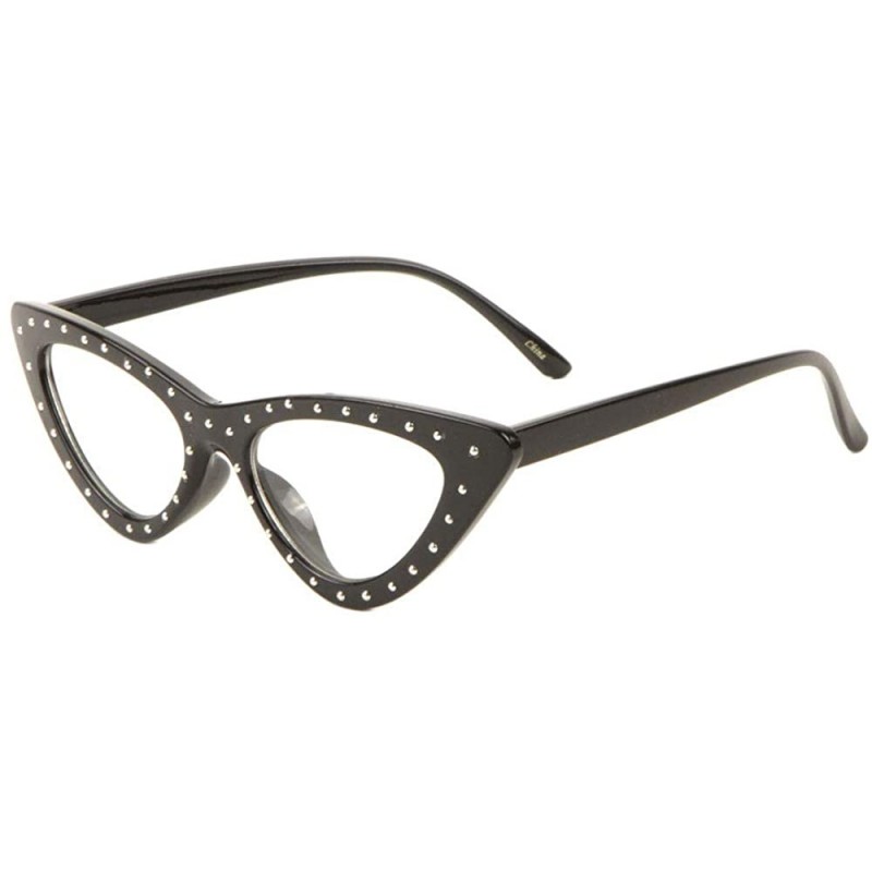 Cat Eye Frontal Rhinestone Retro Sharp Cat Eye Clear Sunglasses - Black - CV198D9C4Q3 $14.74