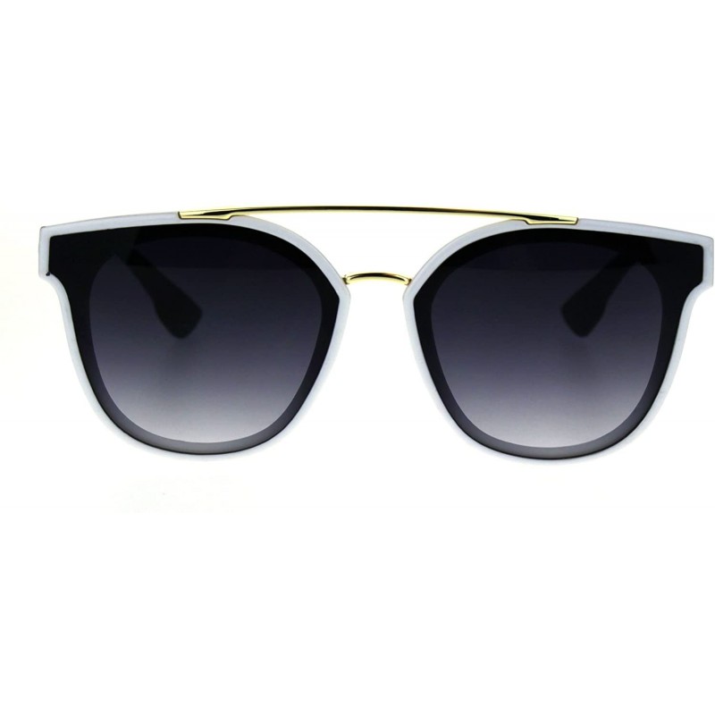 Rectangular Hipster Plastic Horned Double Metal Flat Top Bridge Sunglasses - White Smoke - C718687Z5G9 $9.36