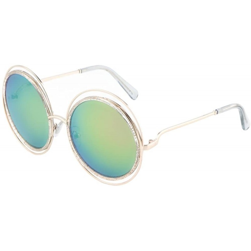 Round Oversized Double Frame Extra Rim Round Sunglasses - Clear Glitter - CD1903U3CKE $16.43