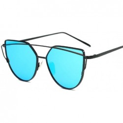 Goggle Cat Eye Mirrored Flat Lenses Metal Frame Women Sunglasses UV400 - Black - CE182ZZKWG2 $18.10