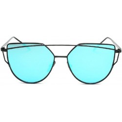 Goggle Cat Eye Mirrored Flat Lenses Metal Frame Women Sunglasses UV400 - Black - CE182ZZKWG2 $8.81