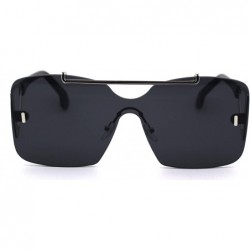 Rimless Womens Shield Oversize Mobster Rimless Flat Top Bridge Sunglasses - Silver Black - CN18Y2OKTRL $16.09
