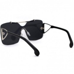 Rimless Womens Shield Oversize Mobster Rimless Flat Top Bridge Sunglasses - Silver Black - CN18Y2OKTRL $16.09