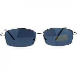 Rectangular Mens Classic Minimal Narrow Rectangular Metal Rim Sunglasses - Silver - CU12K07RPUH $18.96