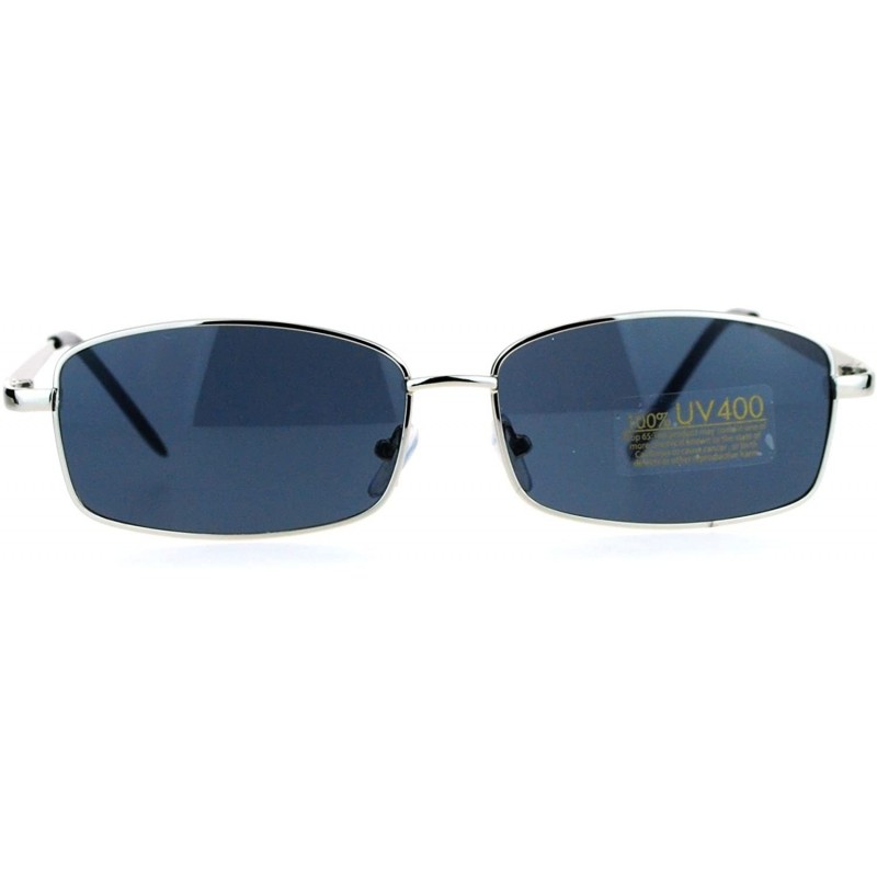 Rectangular Mens Classic Minimal Narrow Rectangular Metal Rim Sunglasses - Silver - CU12K07RPUH $9.48