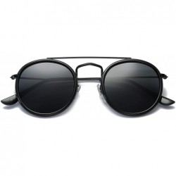 Round Small Round Double Bridge Sunglasses For Women Men Polarized 100% UV Protection - Black Frame/Grey Lens - CO18QAEM566 $...