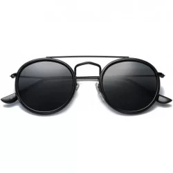 Round Small Round Double Bridge Sunglasses For Women Men Polarized 100% UV Protection - Black Frame/Grey Lens - CO18QAEM566 $...