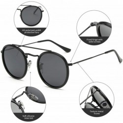 Round Small Round Double Bridge Sunglasses For Women Men Polarized 100% UV Protection - Black Frame/Grey Lens - CO18QAEM566 $...