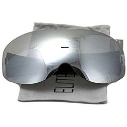 Oversized Big Huge Oversize Glasses Rimless Shield Visor Aviator Sunglasses Mirror Oceanic Tinted Lens - Silver and Black - C...