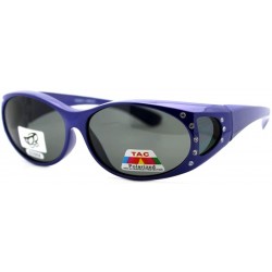 Oval Polarized Lens Fit Over Glasses Sunglasses Womens Oval Frame Rhinestones - Royal - CA12HFY85QB $12.22