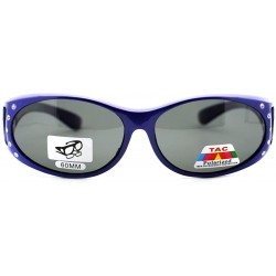 Oval Polarized Lens Fit Over Glasses Sunglasses Womens Oval Frame Rhinestones - Royal - CA12HFY85QB $12.22