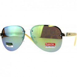 Rimless Mens Bamboo Wood Arm Color Mirror Rimless Officer Pilots Sunglasses - Yellow - CV18CAX6HIY $27.41