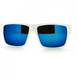Rectangular Mirrored Lens Futuristic Rectangular Sporty Agent Reflective Lens Biker Sunglasses - White Blue Revo - C011HECJY2...