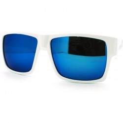 Rectangular Mirrored Lens Futuristic Rectangular Sporty Agent Reflective Lens Biker Sunglasses - White Blue Revo - C011HECJY2...