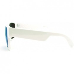 Rectangular Mirrored Lens Futuristic Rectangular Sporty Agent Reflective Lens Biker Sunglasses - White Blue Revo - C011HECJY2...