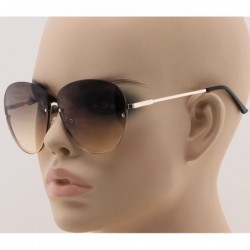 Square Semi Rimless Oceanic Lens Metal Frame Mens Womens Aviator Sunglasses - Brown Gradient - CK11HW4V017 $9.38