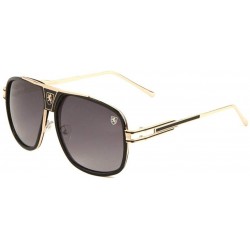 Square Khan Tycoon Square Aviator Luxury Turbo Sunglasses - Black & Gold Metallic Frame - CZ18UO3S7HM $24.85