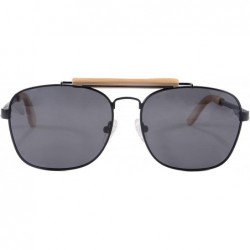 Oval Men's Polarized Glasses Metal Frame UV400 Sunglasses-SG1566 - Black&bamboo Nature - C318LR3G3GO $10.73