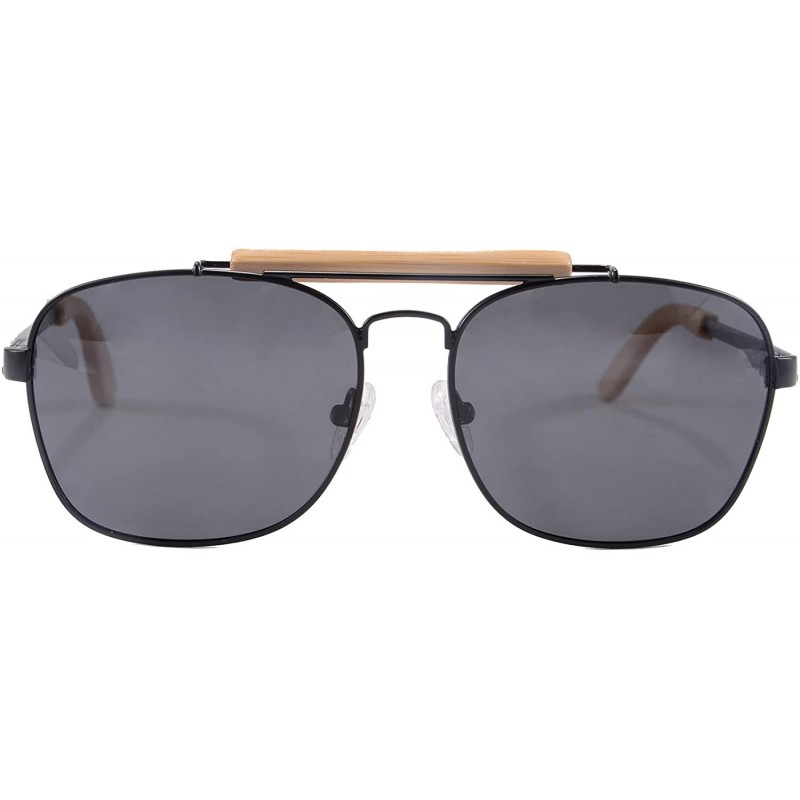 Oval Men's Polarized Glasses Metal Frame UV400 Sunglasses-SG1566 - Black&bamboo Nature - C318LR3G3GO $10.73