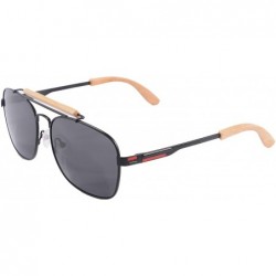 Oval Men's Polarized Glasses Metal Frame UV400 Sunglasses-SG1566 - Black&bamboo Nature - C318LR3G3GO $10.73